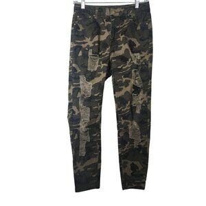 American Bazi - Women's High Rise Stretch Destroyed Ripped Camo Skinny Pants Jea